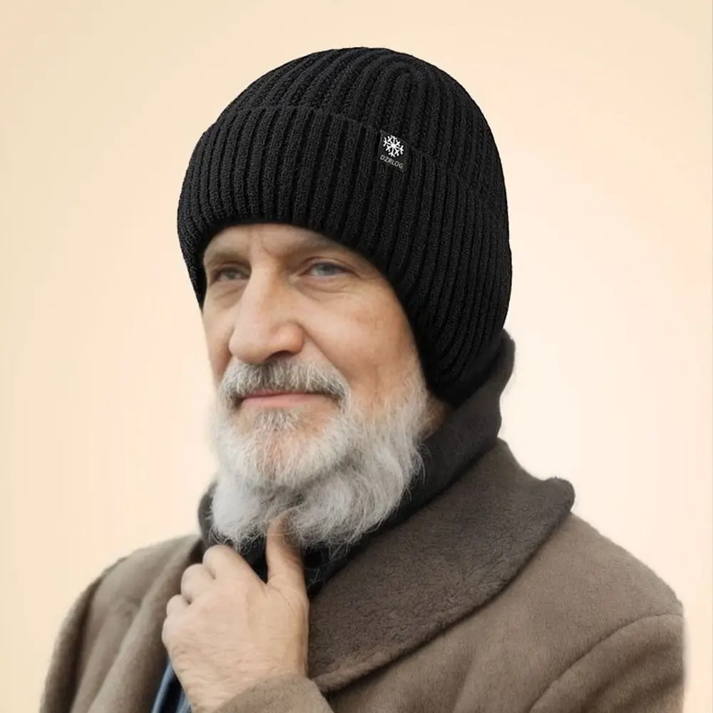 Ветрозащитные вязаные шапки, повседневные защитные наушники, утолщающие шерстяные кепки, плюшевые шапочки-бини для мужчин среднего и пожилого возраста