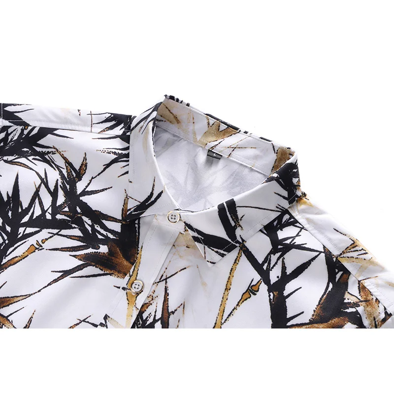 Модная Мужская рубашка с бамбуковым принтом, осень 2022, Новое поступление, Приталенная рубашка с длинным рукавом, Мужская одежда, Мужские повседневные рубашки в цветочек, M-7XL