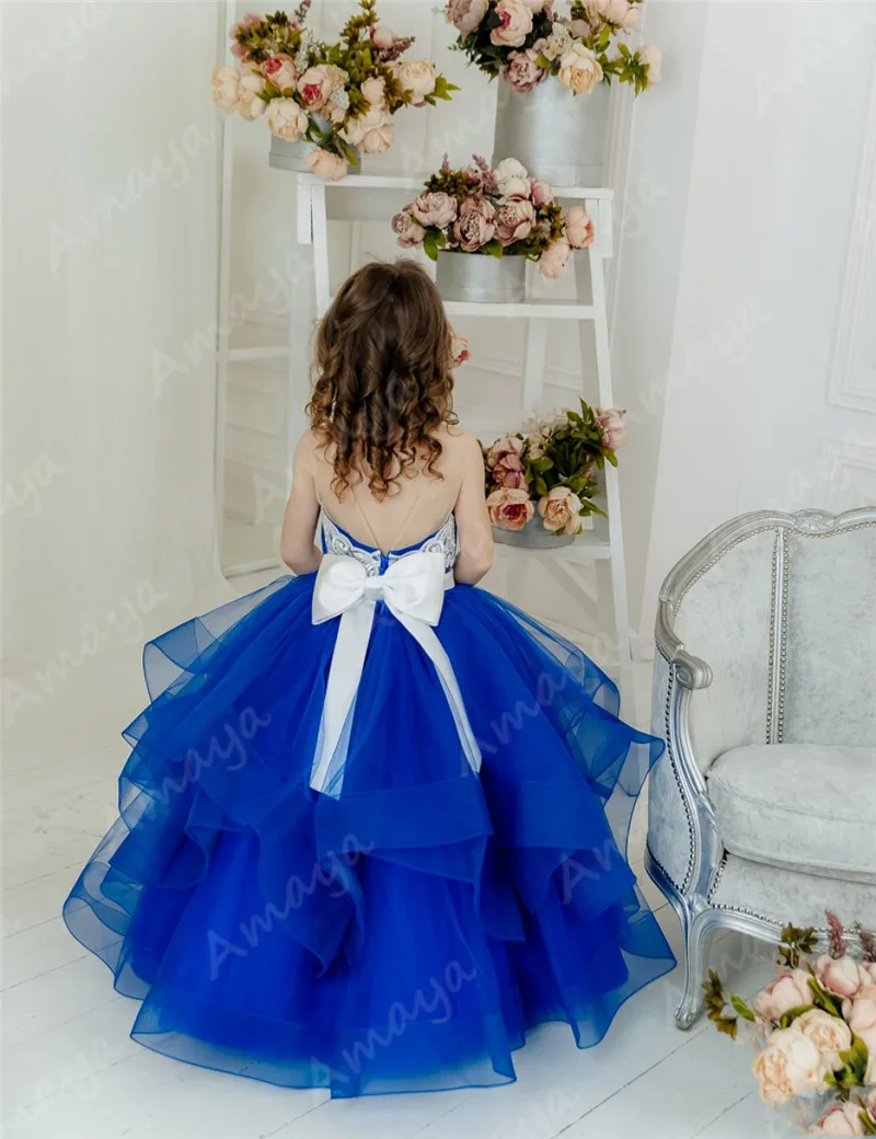 Свадебное платье с цветочным Узором для девочек, Пышное Тюлевое Свадебное Платье для Девочек, Красивое Платье для девочек, Платье для Первого Причастия