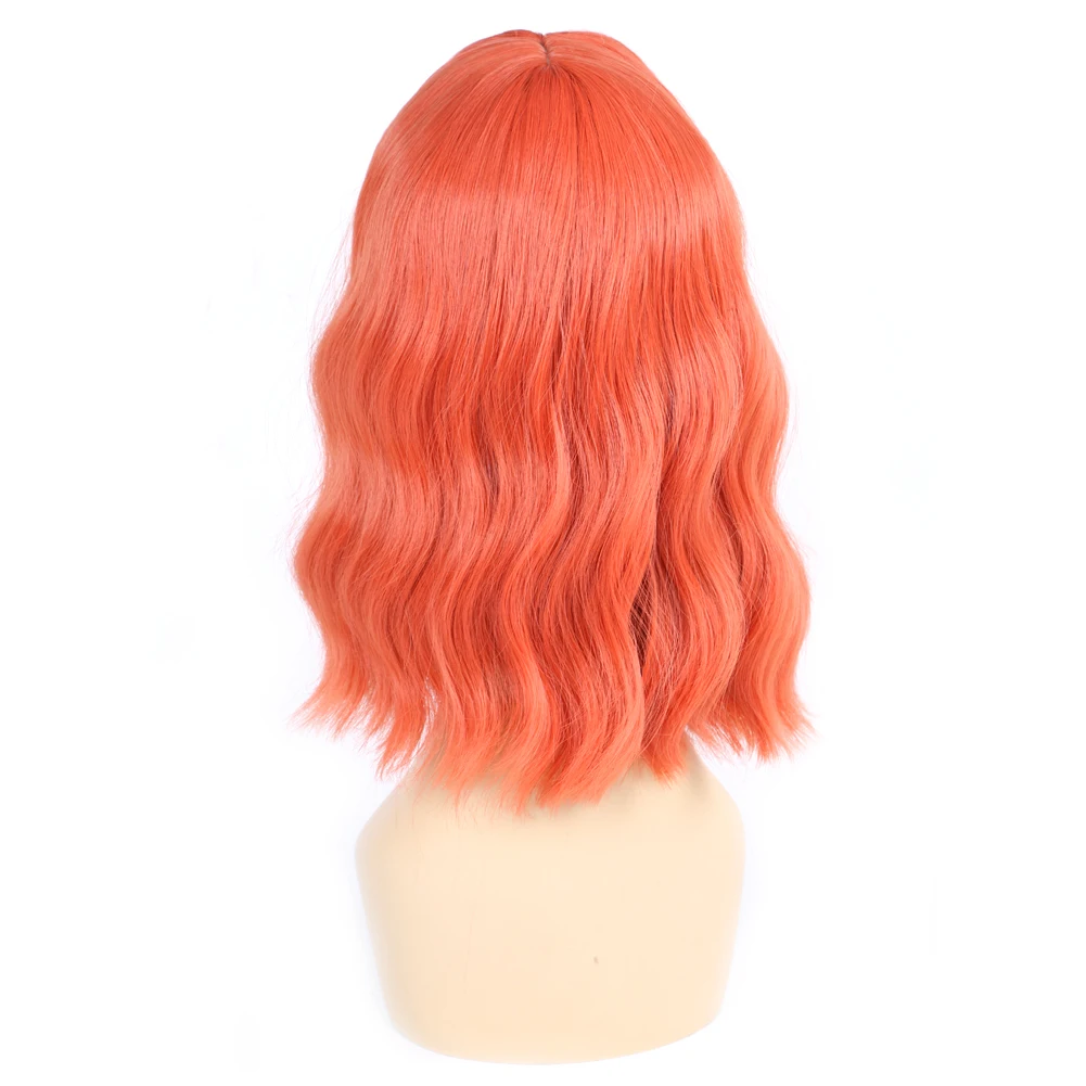 Объемный волнистый парик-боб, синтетические парики с челкой, парики оранжевого цвета для женщин, свободная волна, косплей, вечеринка, ежедневные Термостойкие волокна