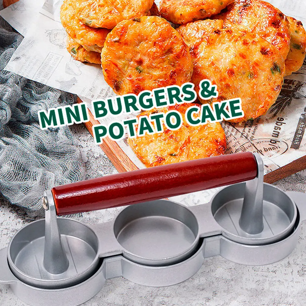 Форма для приготовления котлет для гамбургеров, антипригарная форма для гамбургеров с деревянной ручкой, алюминиевый пресс для гамбургеров для гриля, сковородка для барбекю