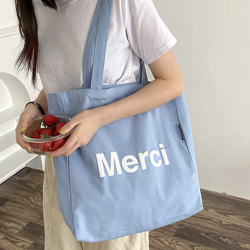 Парижские женские сумки через плечо из хлопчатобумажного полотна с 3D-принтом Merci French Print из эко-ткани, сумка для покупок продуктов, Сумка для книг, женская повседневная сумка-тоут