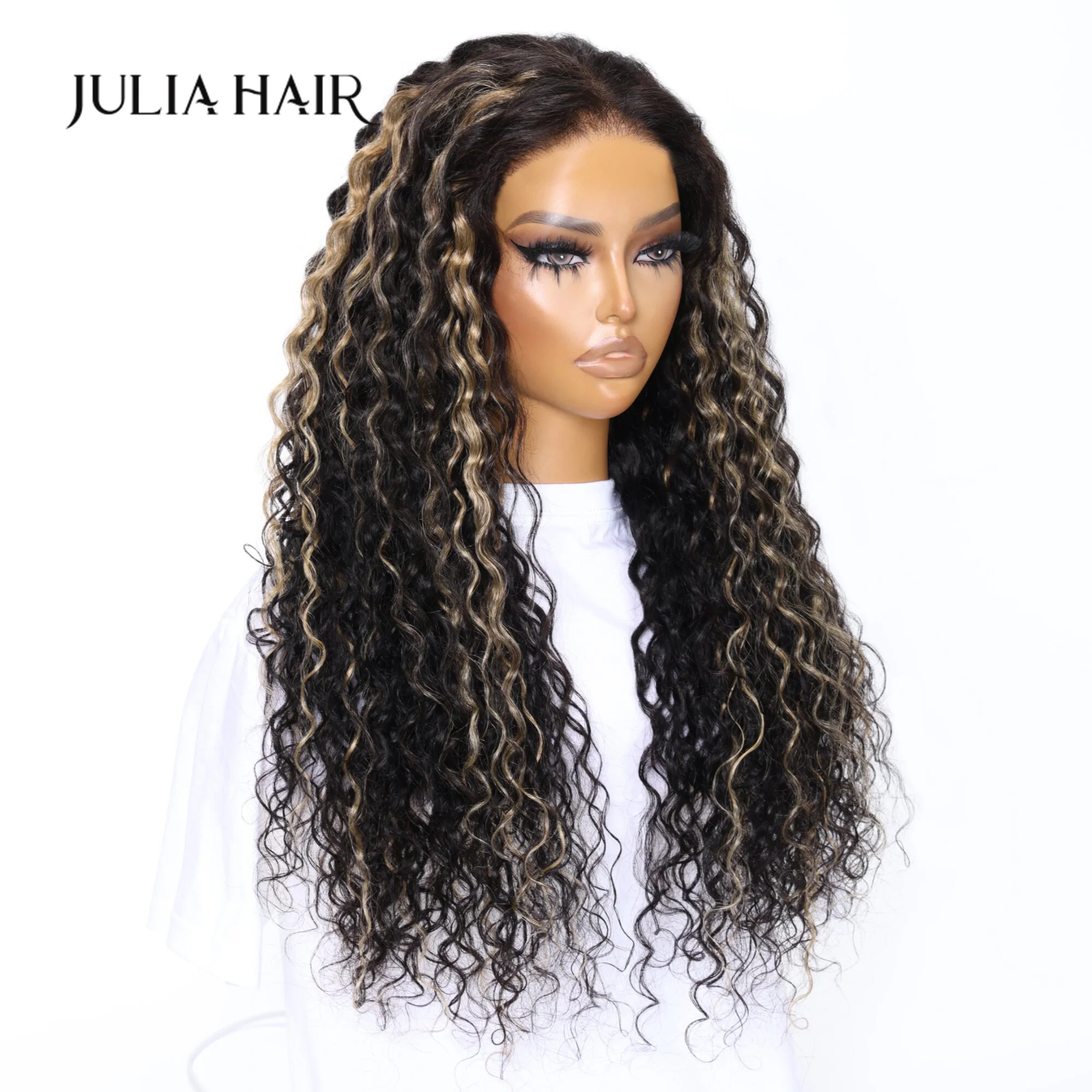 Julia Hair Wear Go Pre Cut 6x4.75 Кружевной Черный С Мелированием Блондинок Bouncy Water Wave TN27 Бесклеевой С Дышащей Шапочкой Воздушный Парик