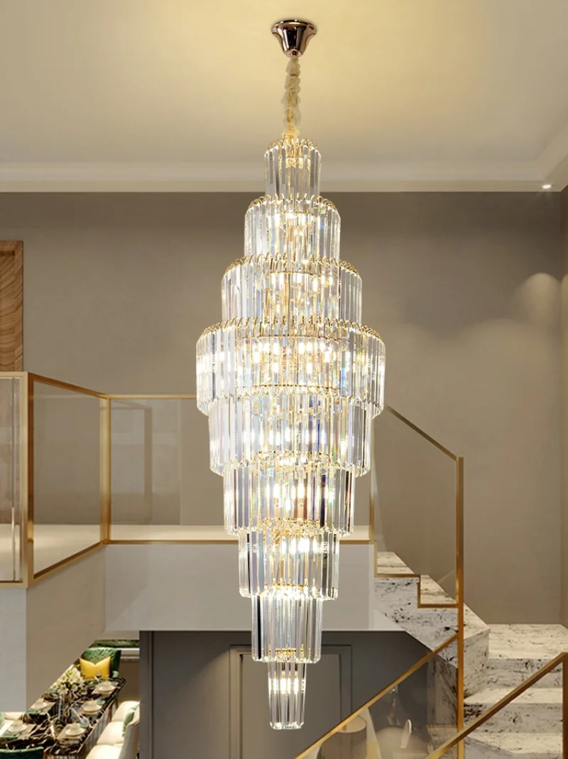 Подвесные светильники Nordic Villa Crystal Лобби отеля Большая люстра в стиле лофт Роскошная атмосфера Пустотелая вращающаяся длинная люстра