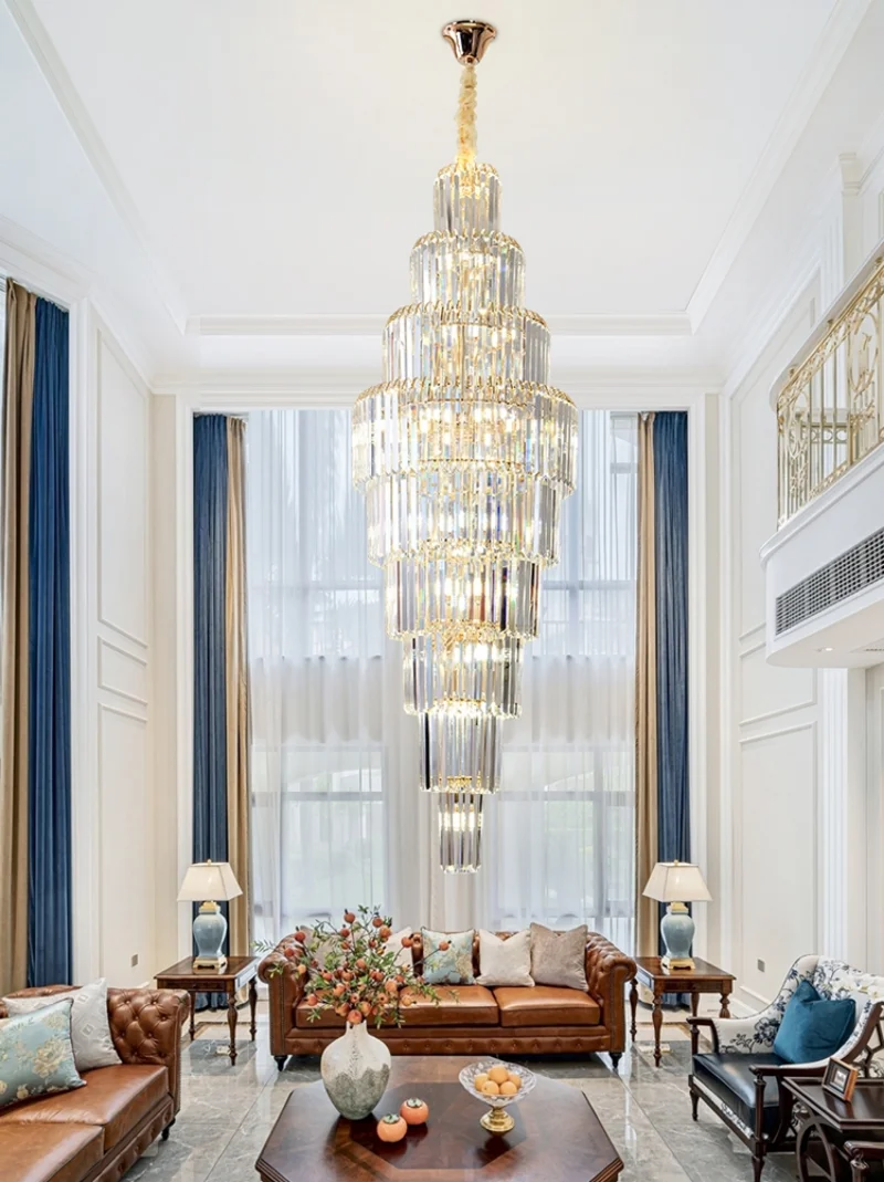 Подвесные светильники Nordic Villa Crystal Лобби отеля Большая люстра в стиле лофт Роскошная атмосфера Пустотелая вращающаяся длинная люстра