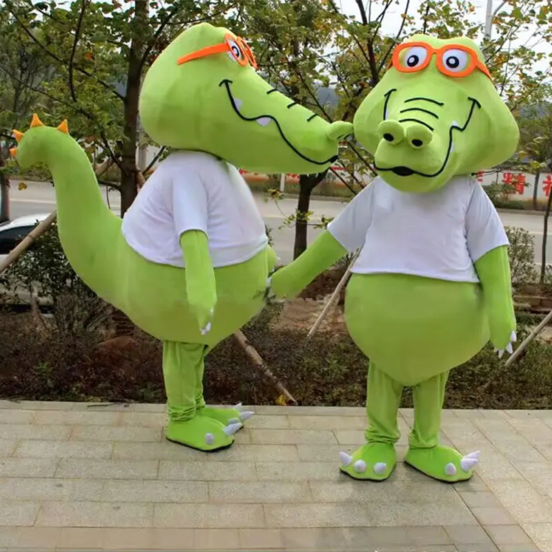 Зеленый Крокодил Взрослый Ходячий костюм мультяшной куклы Реквизит для представления Косплей животного День рождения Хэллоуин Костюм талисмана