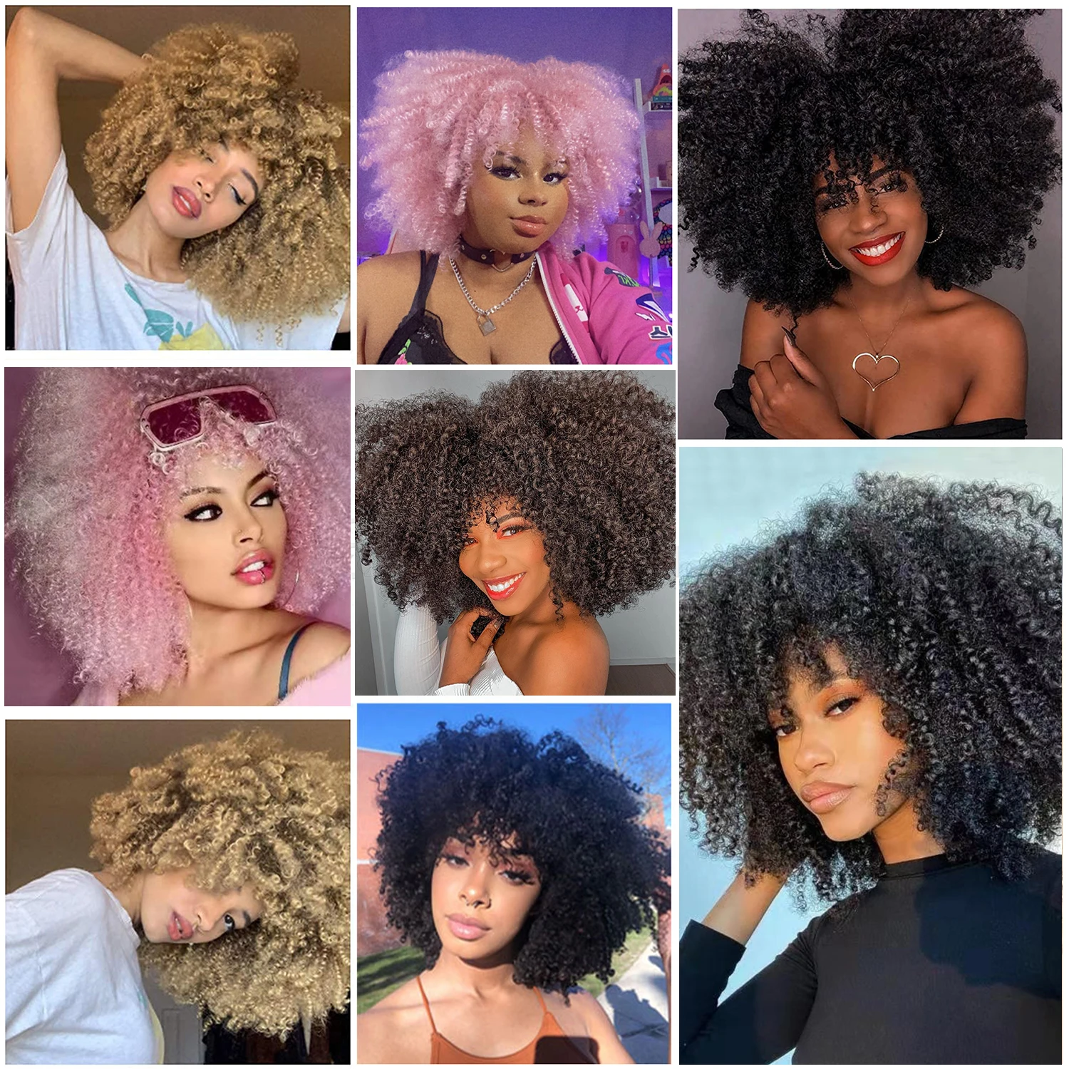 Короткий Афро-кудрявый парик с челкой для чернокожих женщин, косплей Лолиты, Омбре из натуральных волос, смешанные коричневые синтетические африканские парики