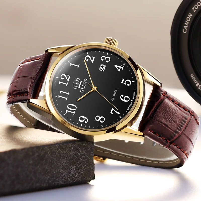 OLEVS 5566 Кварцевые Часы Для Мужчин 50M Водонепроницаемые GMT Премиум-часы Мужские Спортивные С Кожаным Ремешком Мужские Наручные Часы
