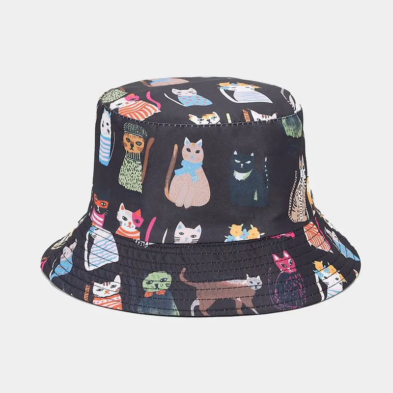 Хлопковая панама с рисунком кота из мультфильма Four Seasons, Рыбацкая шляпа, солнцезащитная кепка для мужчин и женщин для путешествий на открытом воздухе 185