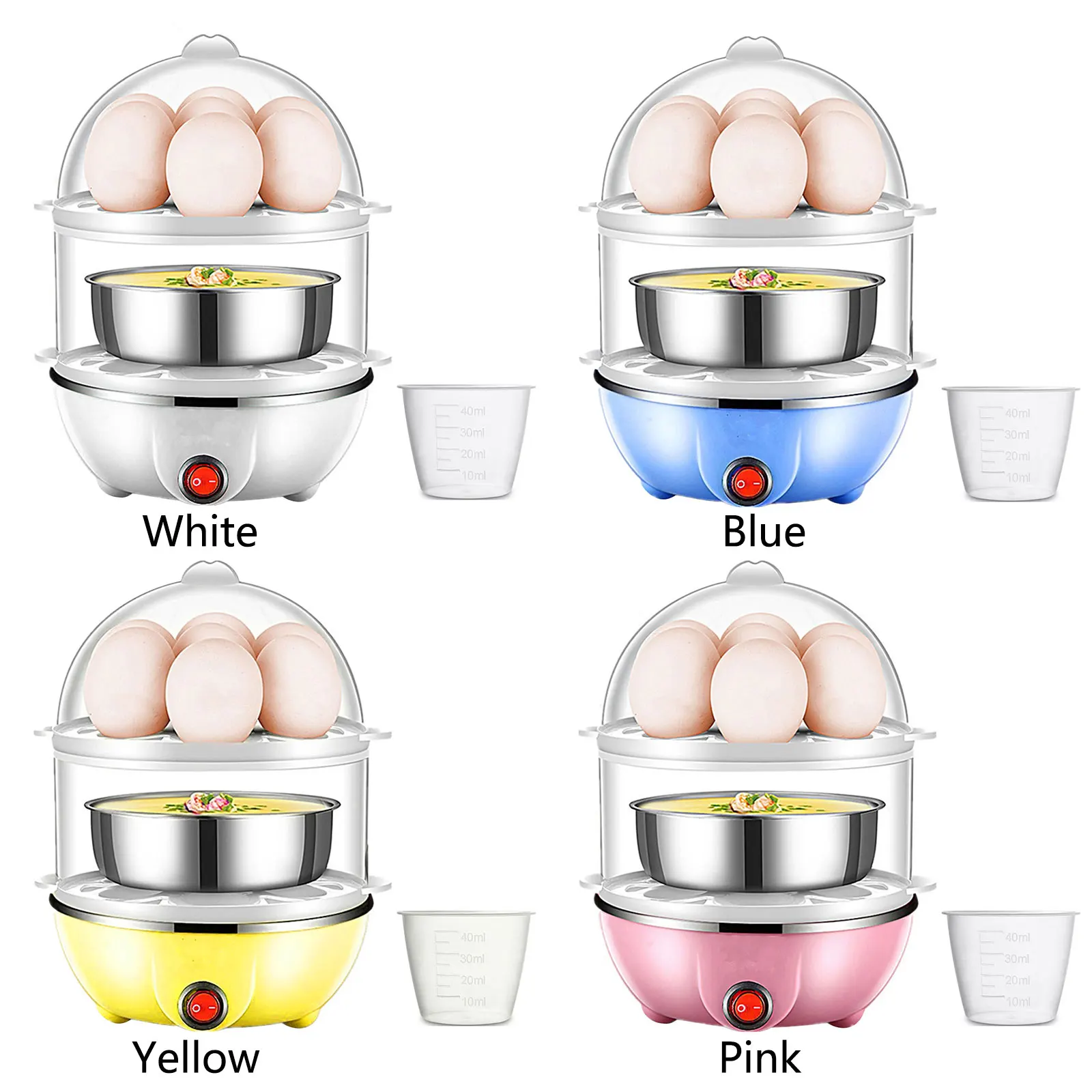 Мини-электрический бойлер для яиц с автоматическим отключением питания, 2-слойная пароварка для яичного крема с мерным стаканчиком, кухонные принадлежности для приготовления пищи, штепсельная вилка США