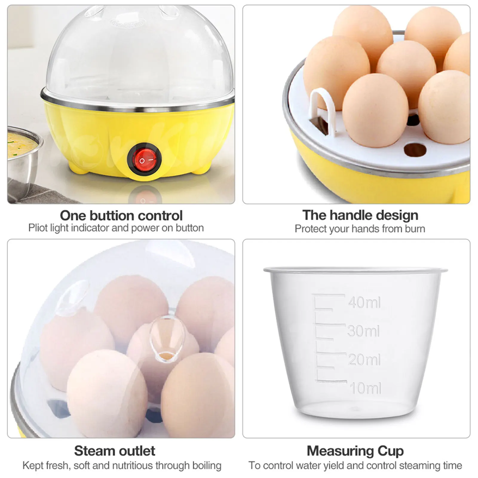 Мини-электрический бойлер для яиц с автоматическим отключением питания, 2-слойная пароварка для яичного крема с мерным стаканчиком, кухонные принадлежности для приготовления пищи, штепсельная вилка США