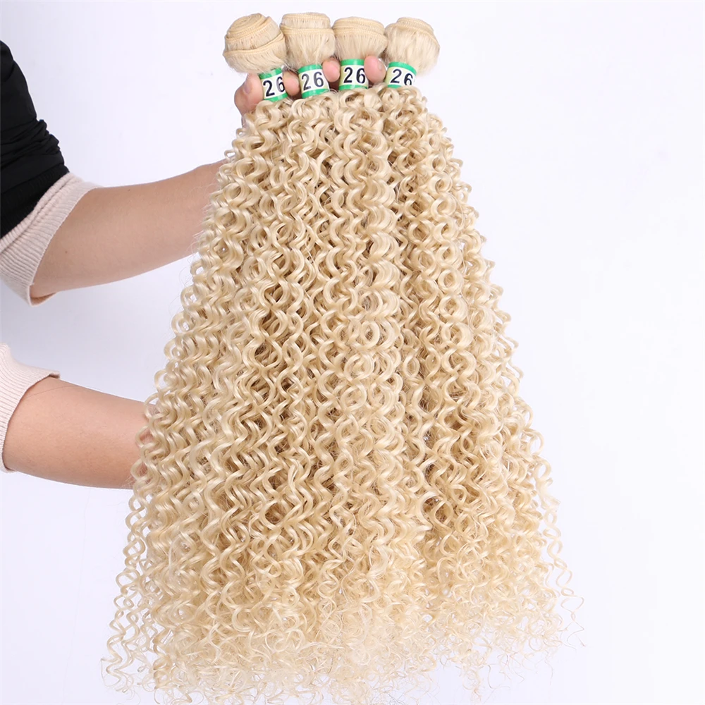16-30 Дюймов Натуральные черные Блондинистые Золотистые Афро Кудрявые пучки вьющихся волос 100 г синтетических наращенных волос для женщин