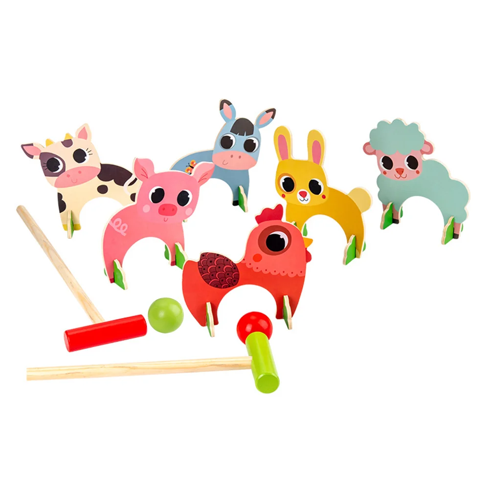 Деревянный мяч, Детские Познавательные Игрушки, Дошкольные игры, Калитка для крокета с животными, Интерактивная Калитка