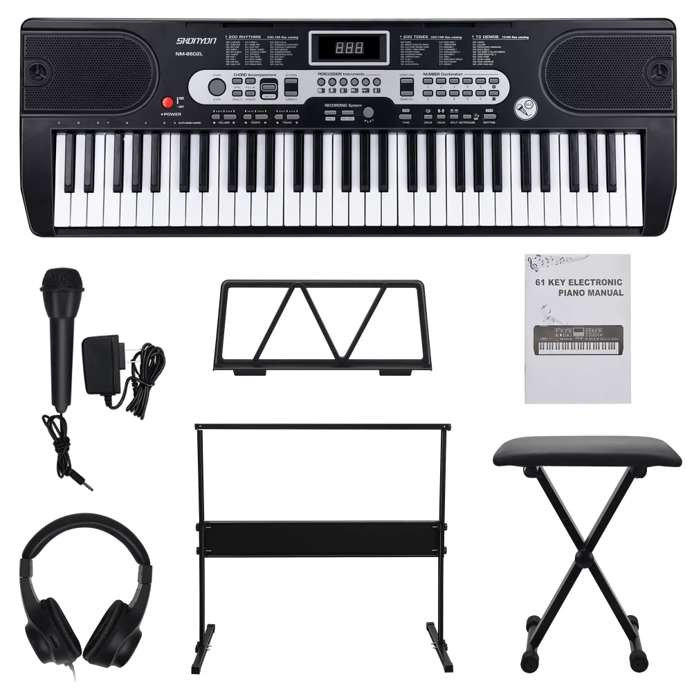 Набор Клавишных Пианино SUGIFT 61 Keys с Подсветкой Клавиш, Портативная Электронная Клавиатура для Фортепиано для Начинающих