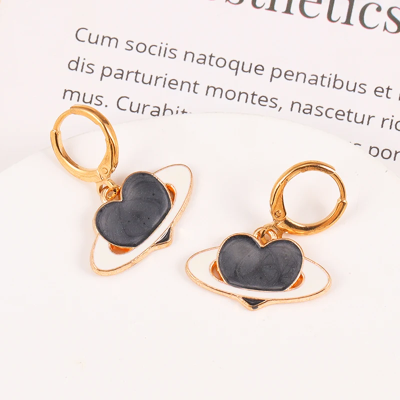 Милые серьги-кольца с эмалевым сердечком Planet Drop Kawaii New Y2k, висячие серьги для женщин, ювелирные изделия для девочек, Аксессуары для сережек, подарки