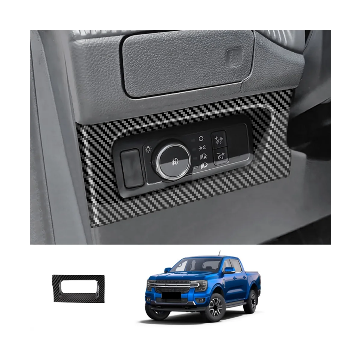 Автомобильная накладка на панель переключателя фар с рисунком из углеродного волокна для Ford Ranger 2023 + Автомобильные аксессуары