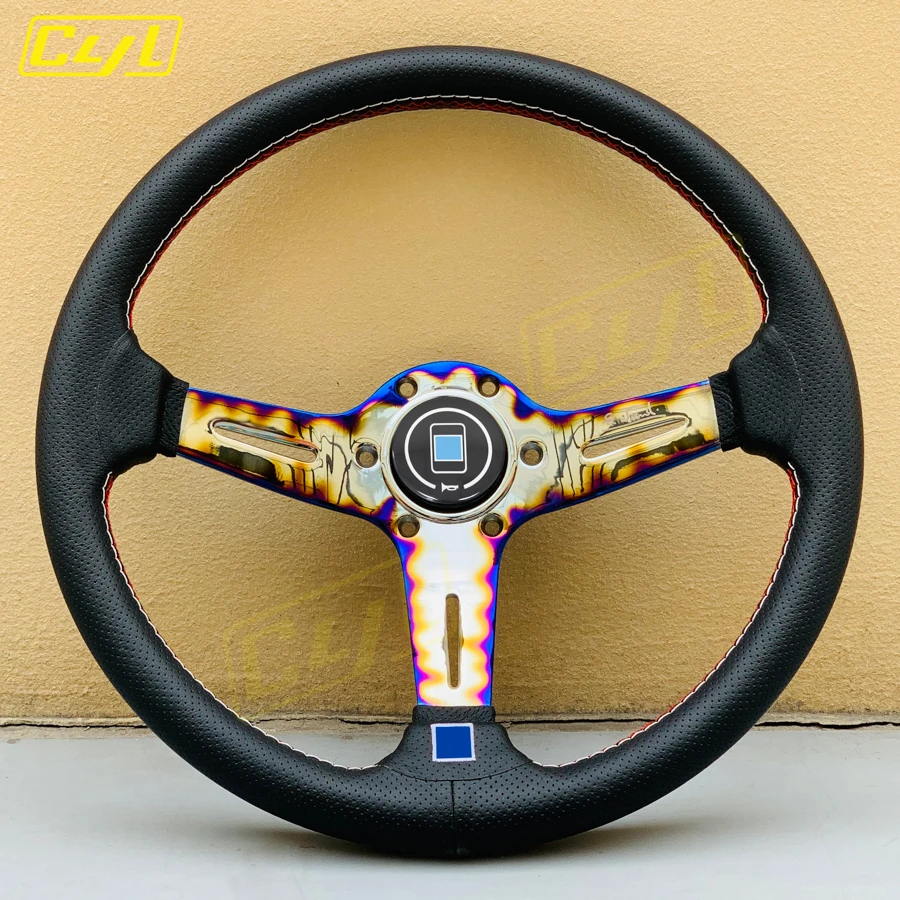 Модифицированное рулевое колесо для стайлинга автомобилей JDM 14 дюймов 350 мм, кожаное гоночное спортивное рулевое колесо с кнопкой звукового сигнала