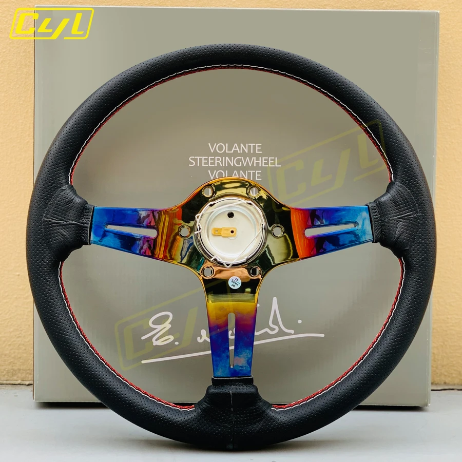 Модифицированное рулевое колесо для стайлинга автомобилей JDM 14 дюймов 350 мм, кожаное гоночное спортивное рулевое колесо с кнопкой звукового сигнала