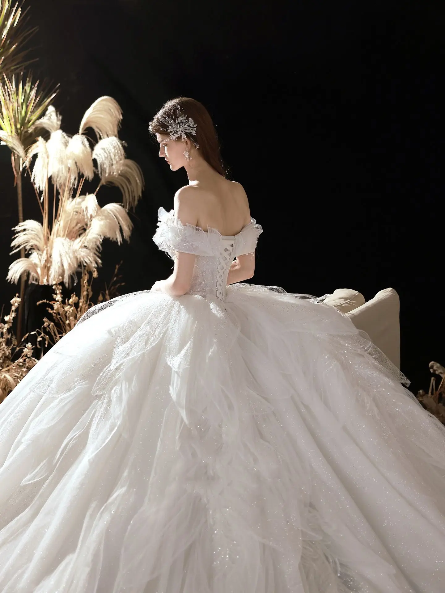 Бежевое основное свадебное платье Звездного неба, пышная юбка на одно плечо для новой невесты