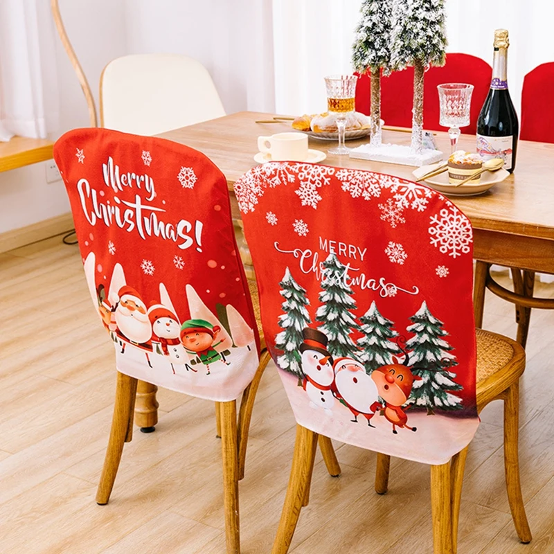 Чехол для обеденного стула с рождественским принтом, современный съемный чехол для кухонного сиденья, защищающий от загрязнения, Эластичный чехол для банкетного стула