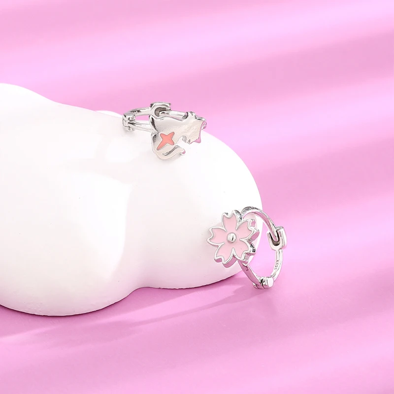 KOFSAC, Красивая розовая пряжка с кошачьим цветком для девочек, Асимметрия, Ювелирные изделия из стерлингового Серебра 925 Пробы, Модные Милые Женские Серьги