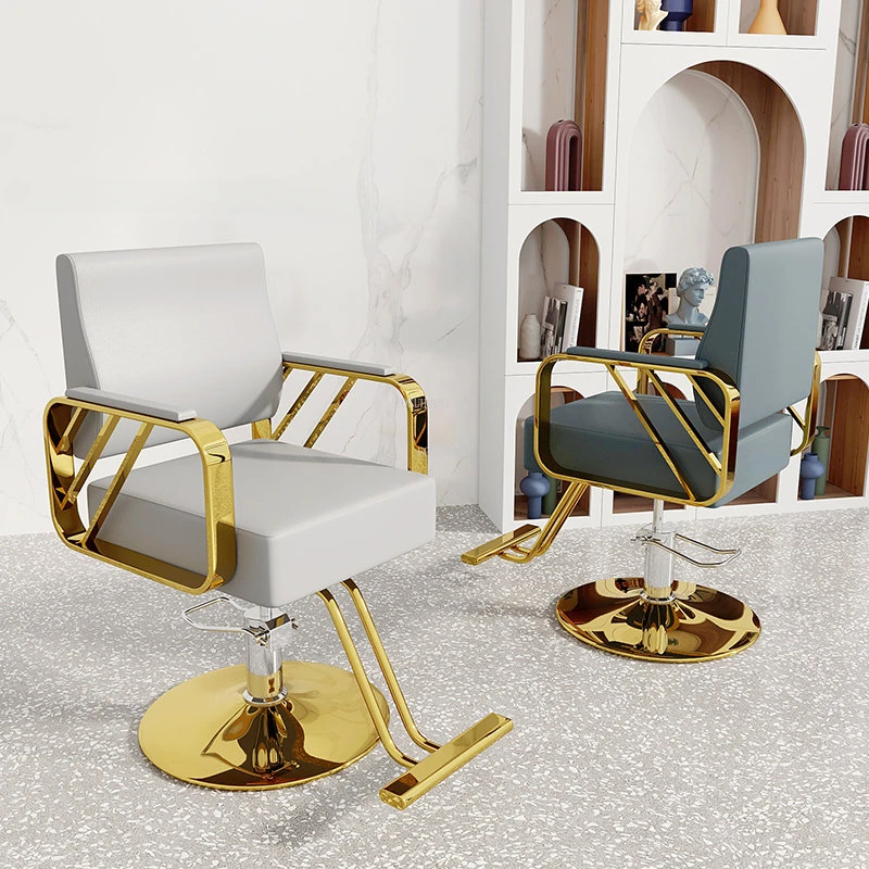 Легкое роскошное парикмахерское кресло из нержавеющей стали Nordic Golden, Парикмахерские кресла, мебель для салона красоты, Кресло для салона красоты с поворотным подъемником