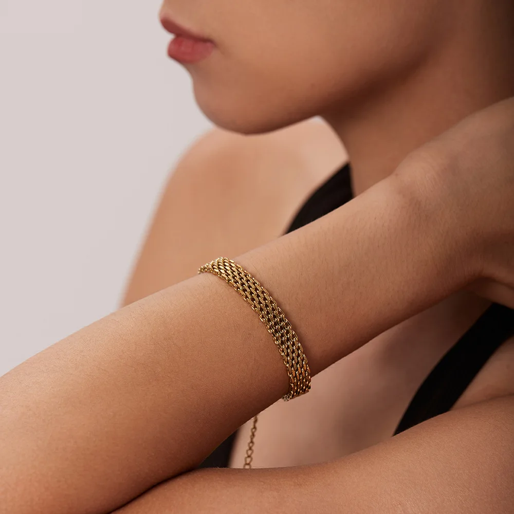 2023 Позолоченный ремешок для часов из нержавеющей стали, укладывающий браслет для женщин, Западная Текстура металла, Новый дизайн браслета, ювелирные изделия, подарки