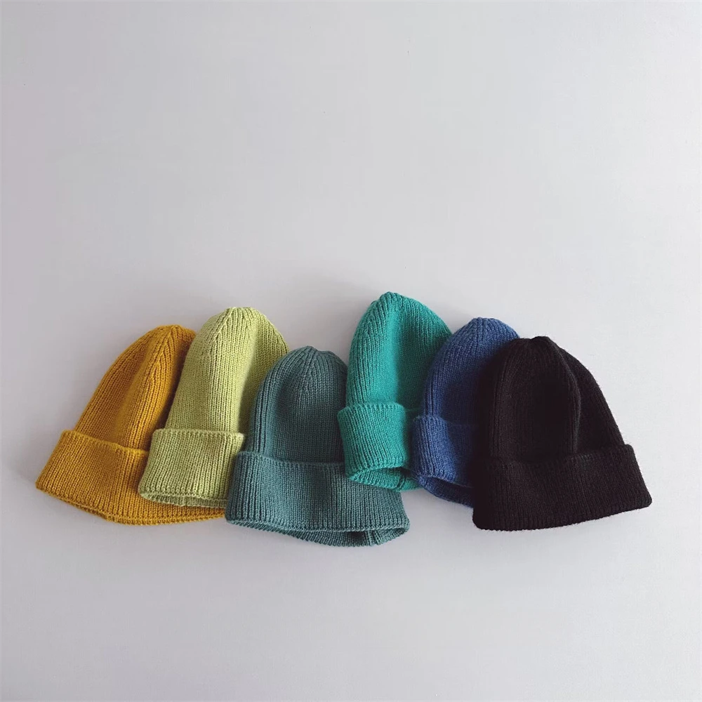 Осенне-зимние вязаные разноцветные шапочки в корейском стиле для мальчиков и девочек, модные детские универсальные шапочки, детские шапочки