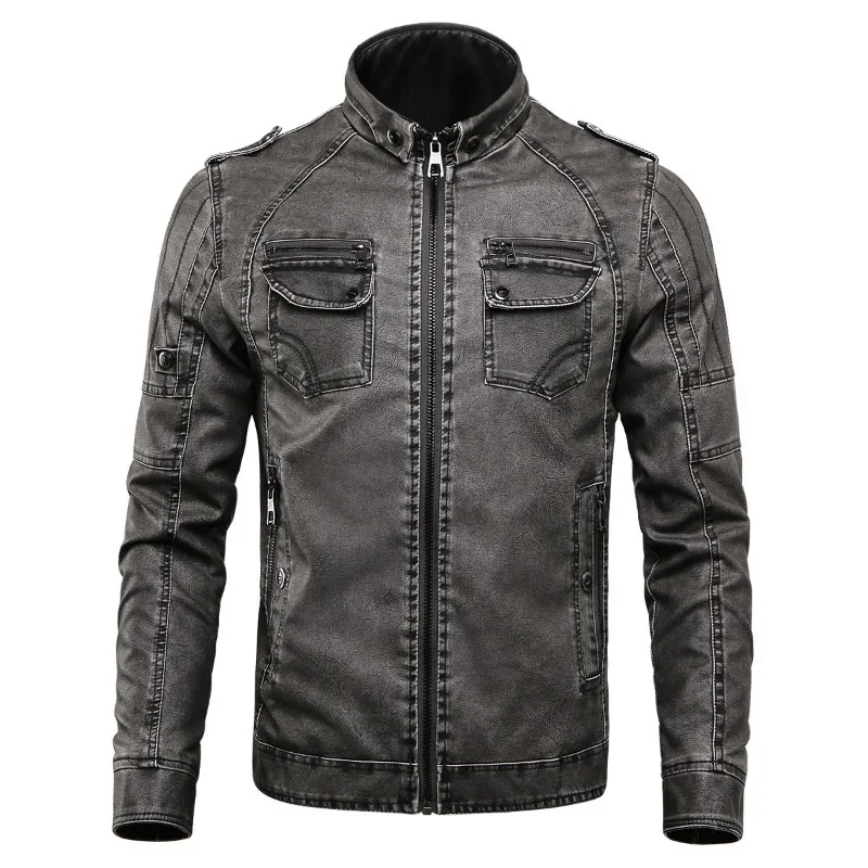 Куртка из искусственной кожи для внешней торговли, осенне-зимняя мужская куртка, кожаная куртка, винтажная кожаная куртка из выстиранного плюша