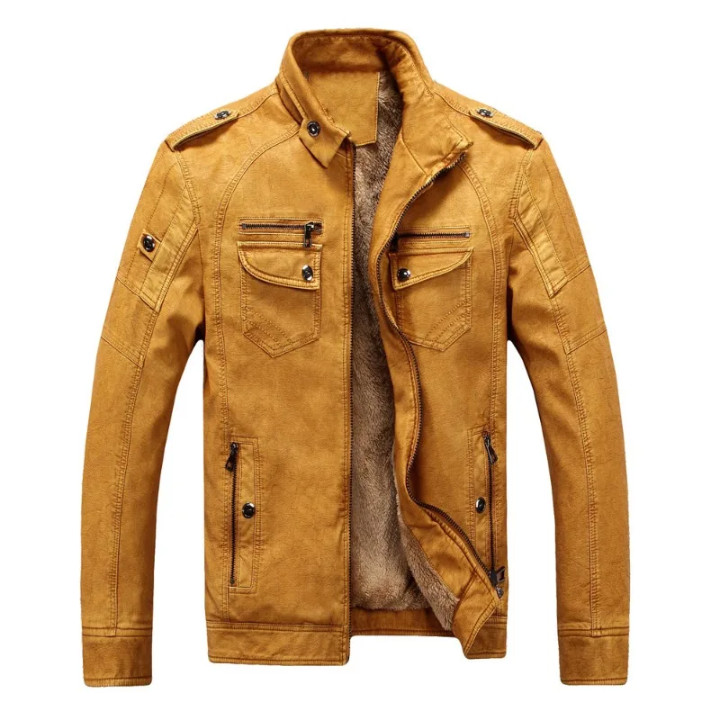 Куртка из искусственной кожи для внешней торговли, осенне-зимняя мужская куртка, кожаная куртка, винтажная кожаная куртка из выстиранного плюша