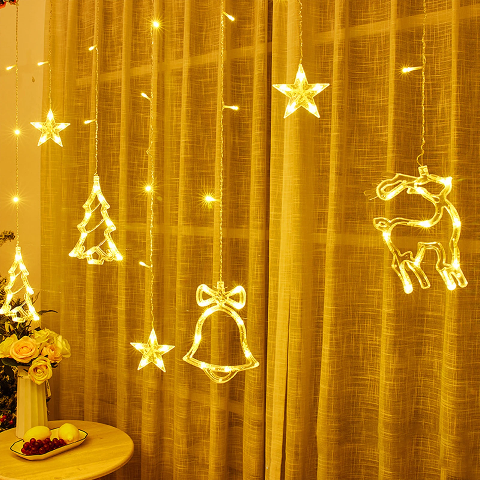 Светодиодные рождественские огни, подвесные светильники в форме рождественской елки / колокольчика / Звезды / Лося, принадлежности для декора Рождественской вечеринки