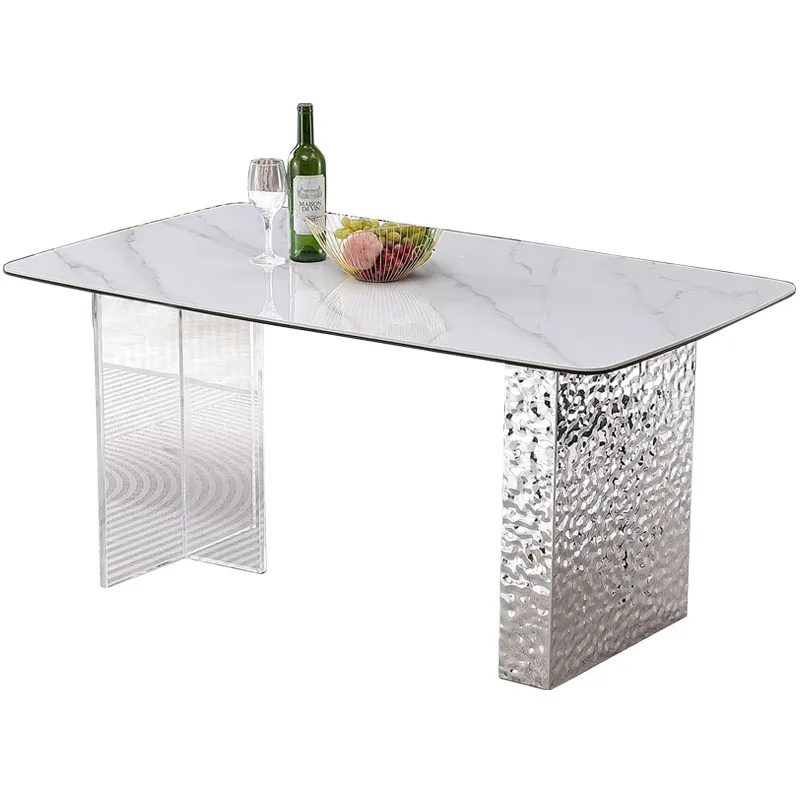 Легкий роскошный обеденный стол в скандинавском стиле из акрила и нержавеющей стали с рябью на воде, из каменной плиты небольшого размера