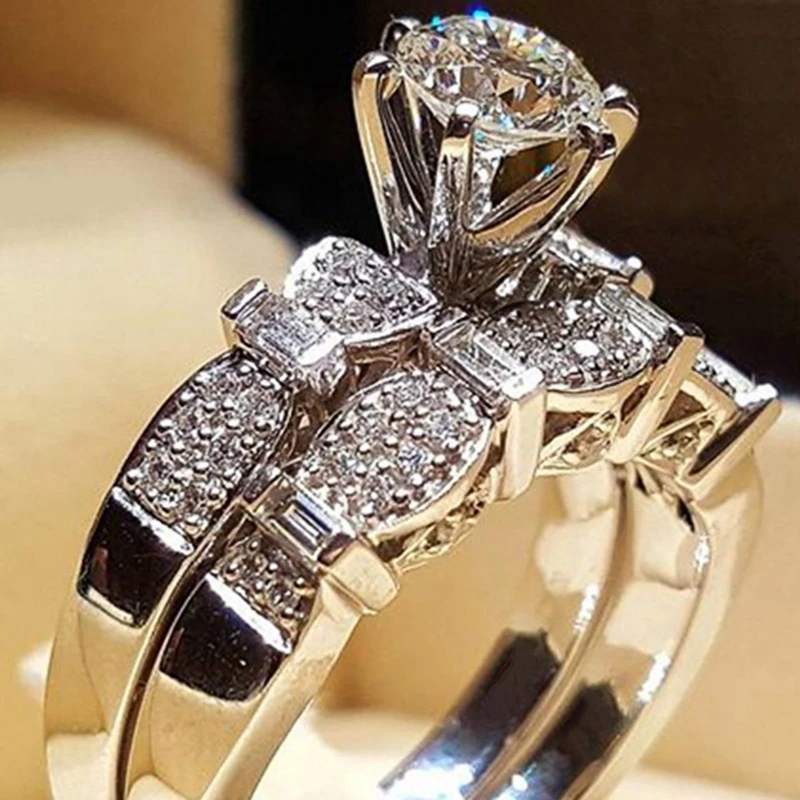 2 шт./компл. Обручальные кольца нового стиля для женщин, роскошные кольца с кристаллами кубического циркония, высококачественные модные украшения, Лучшие подарки