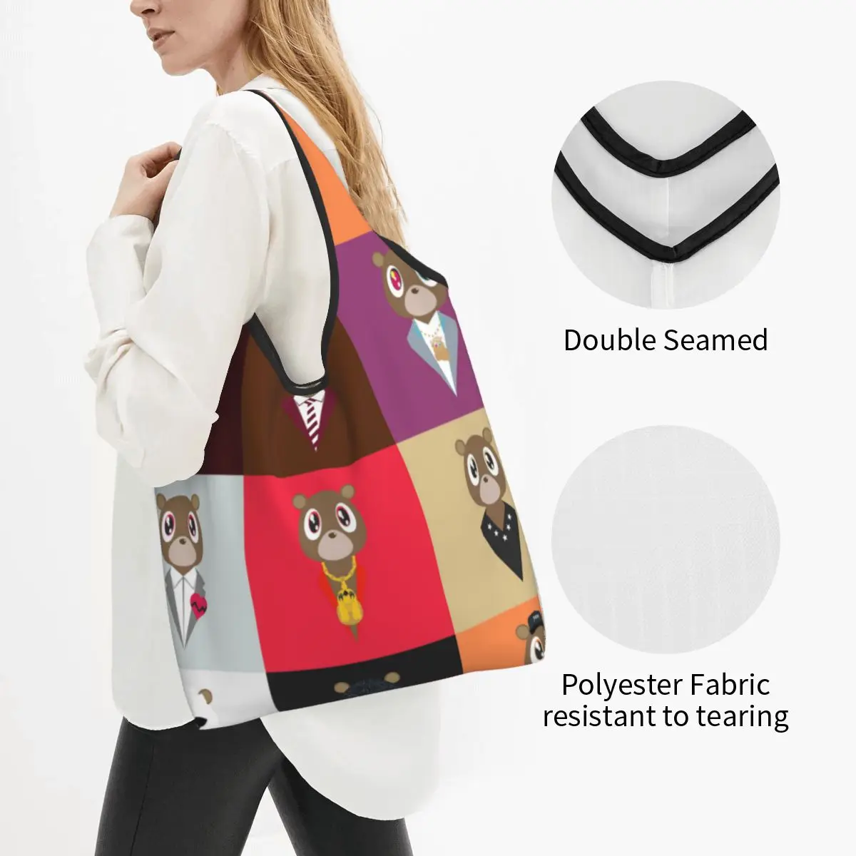 Сумки-тоут в стиле поп-арт Kanye West Bear для продуктовых магазинов, женские модные сумки через плечо, сумки большой емкости