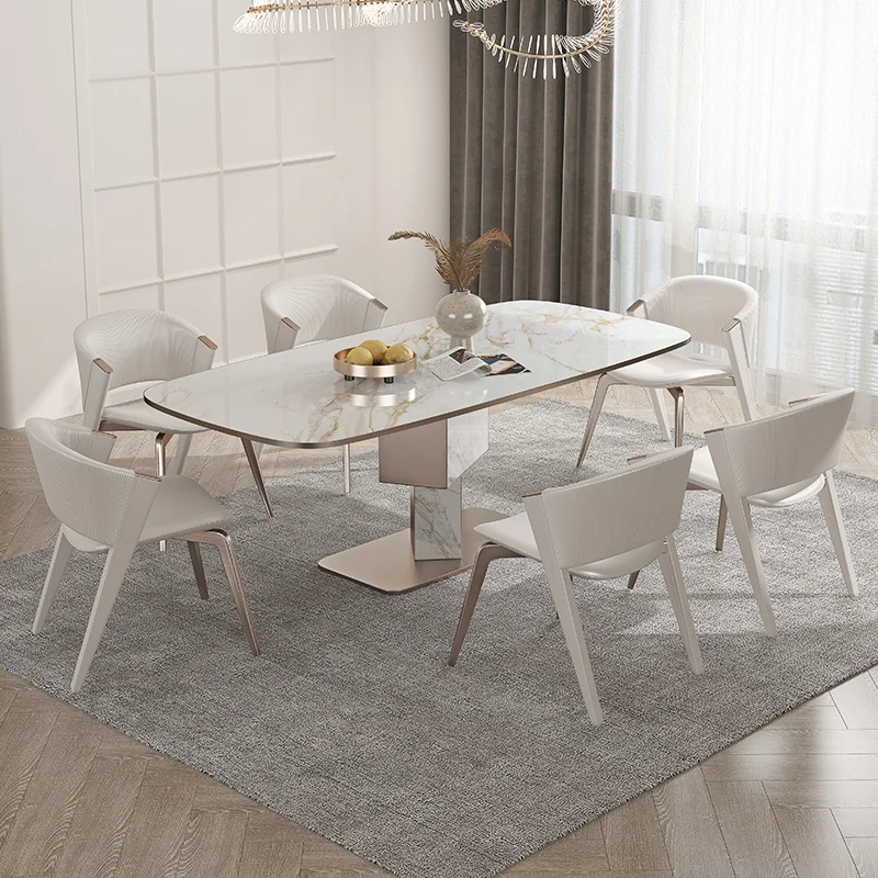 Легкий роскошный обеденный стол из каменной доски, бытовой обеденный стол, современный и простой прямоугольный обеденный стол и стул высокого класса