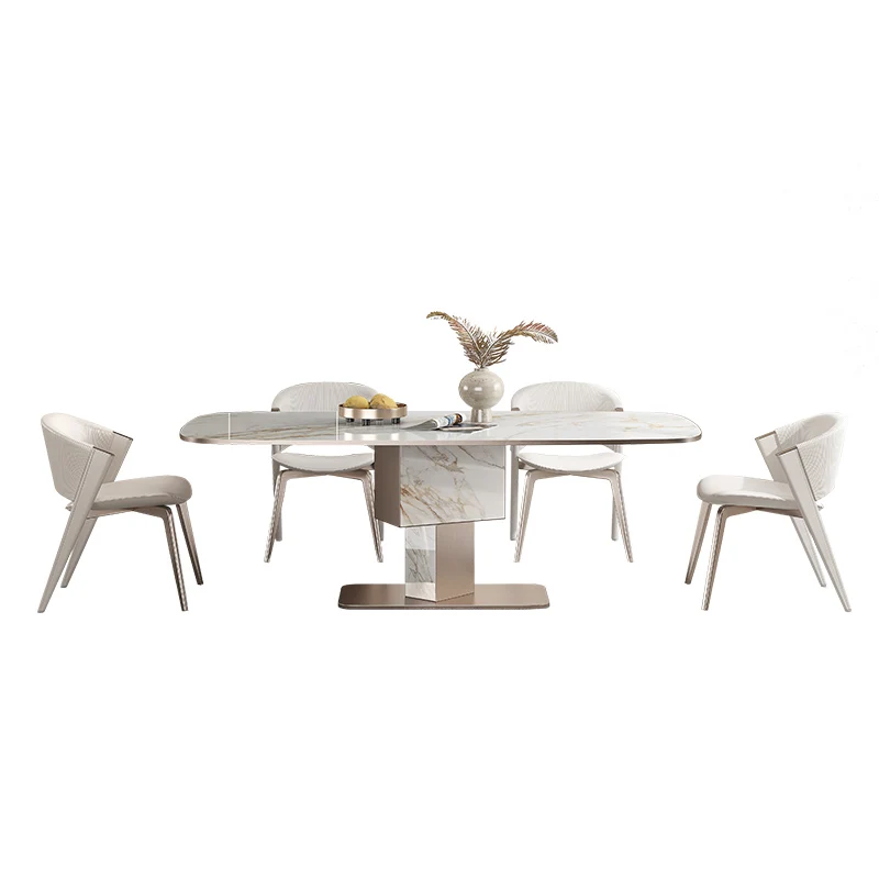Легкий роскошный обеденный стол из каменной доски, бытовой обеденный стол, современный и простой прямоугольный обеденный стол и стул высокого класса