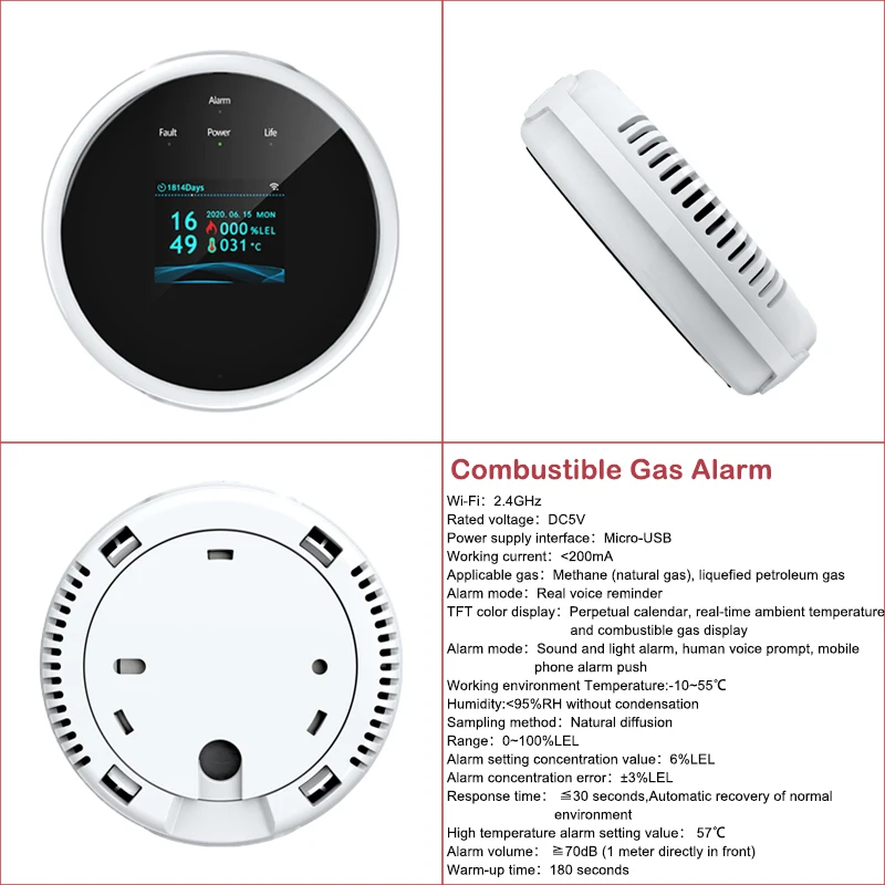 Wifi Умный дверной детектор Tuya, датчик движения, датчик уровня дыма, газа, монитор температуры, анализатор влажности, водяная сигнализация для домашней безопасности