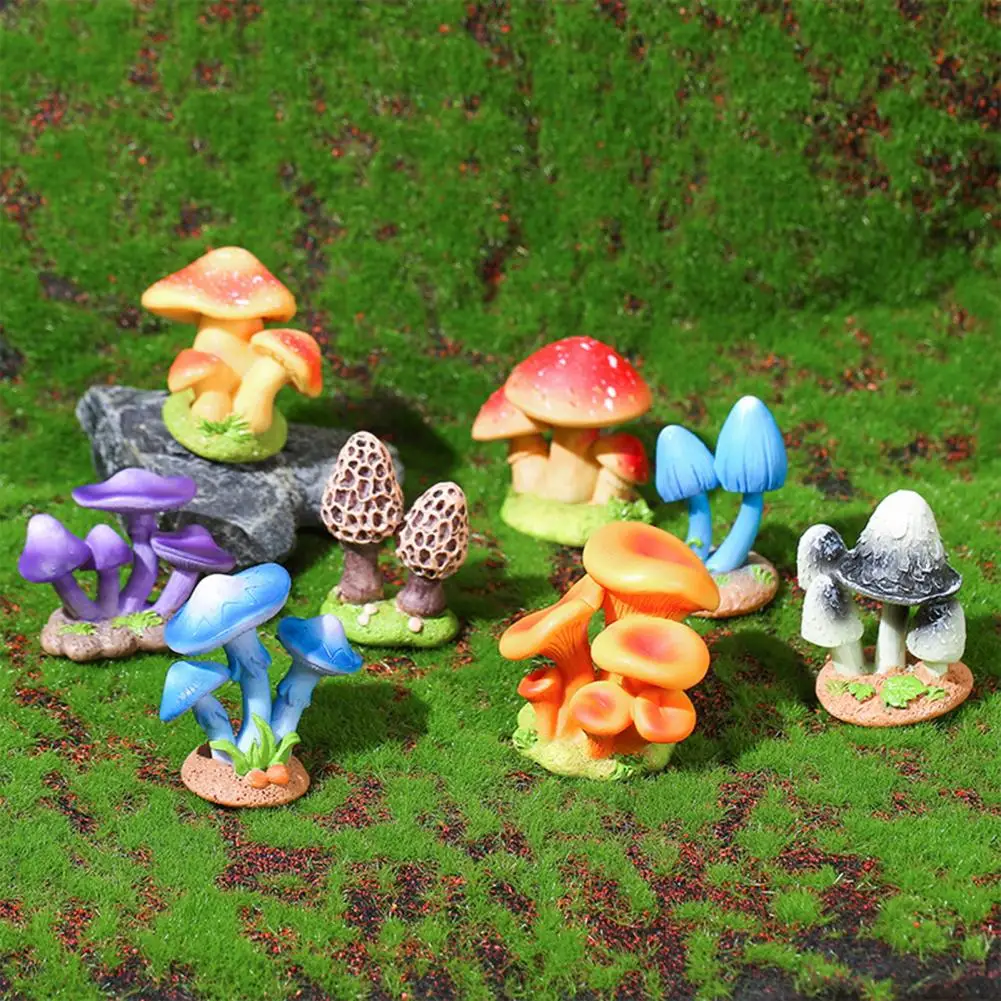 Садовая статуя Яркая мини-грибная статуя Реалистичный Сказочный садовый орнамент своими руками, Красочная искусственная модель для широкого использования
