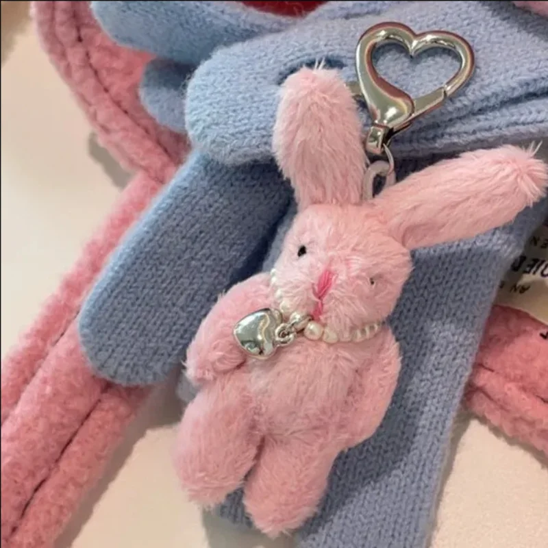 Милая плюшевая кукла-брелок с подвеской в виде кролика, металлическое кольцо для ключей, сумка Y2K, украшение для ключей от машины, ювелирные аксессуары, подарки для девочек и женщин