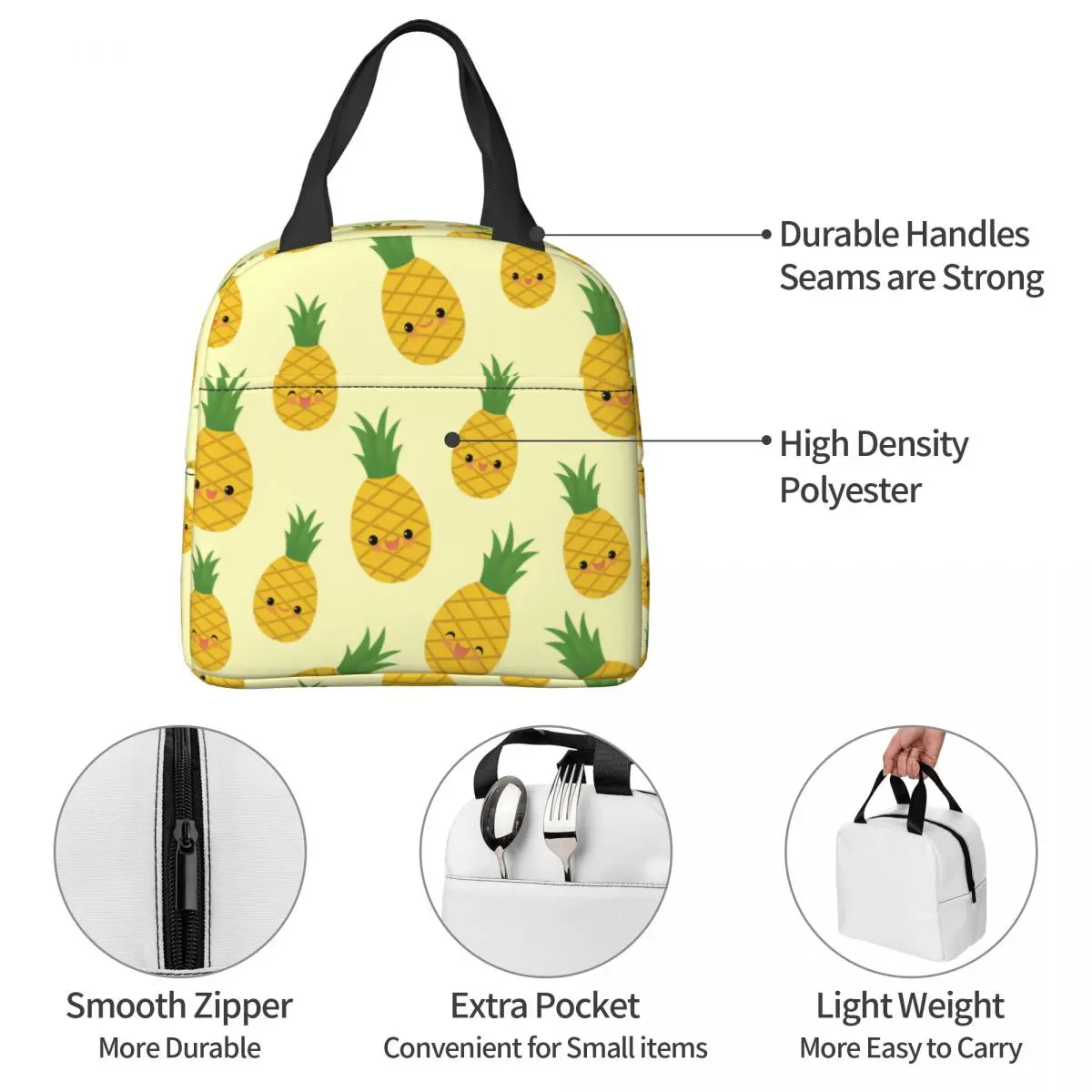 Сумка для ланча для мужчин и женщин Smiling Pineapples с термоохладителем, портативные Оксфордские сумки-тоут для пикника