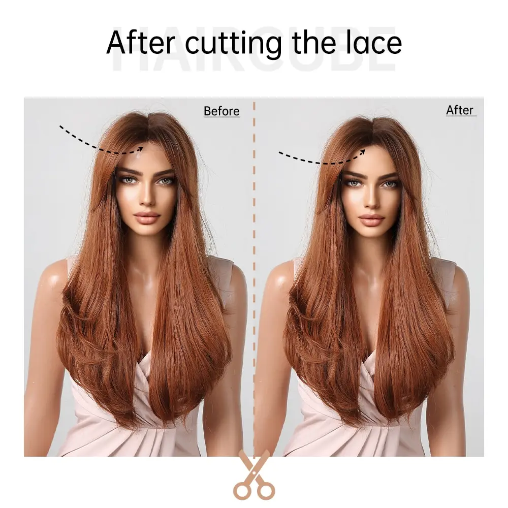 Оранжевые синтетические парики с кружевом спереди для женщин, длинные прямые волосы со средним пробором, натуральные кружевные парики для ежедневного использования, Высокая температура вечеринки