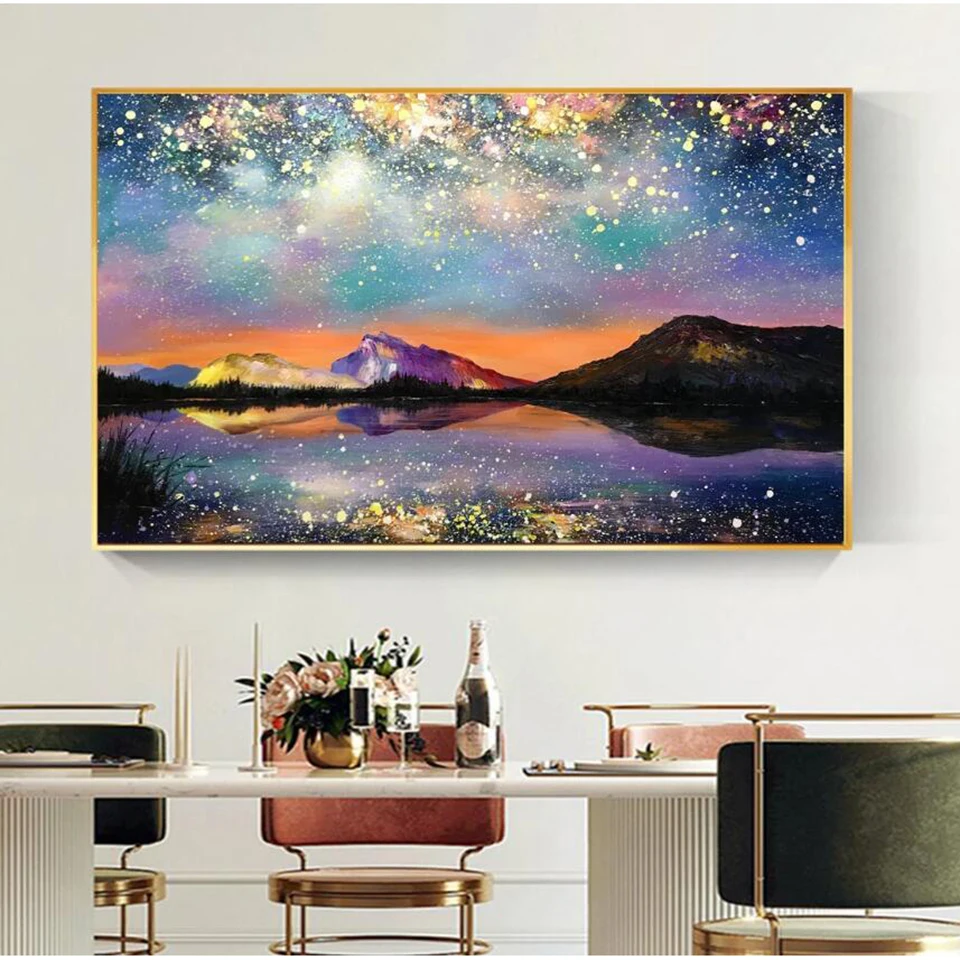 Алмазная живопись Ночная Звездная Гора Полный Набор для вышивания Крестиком Алмазная Мозаика Красочный Декор Ночного Неба Для Дома