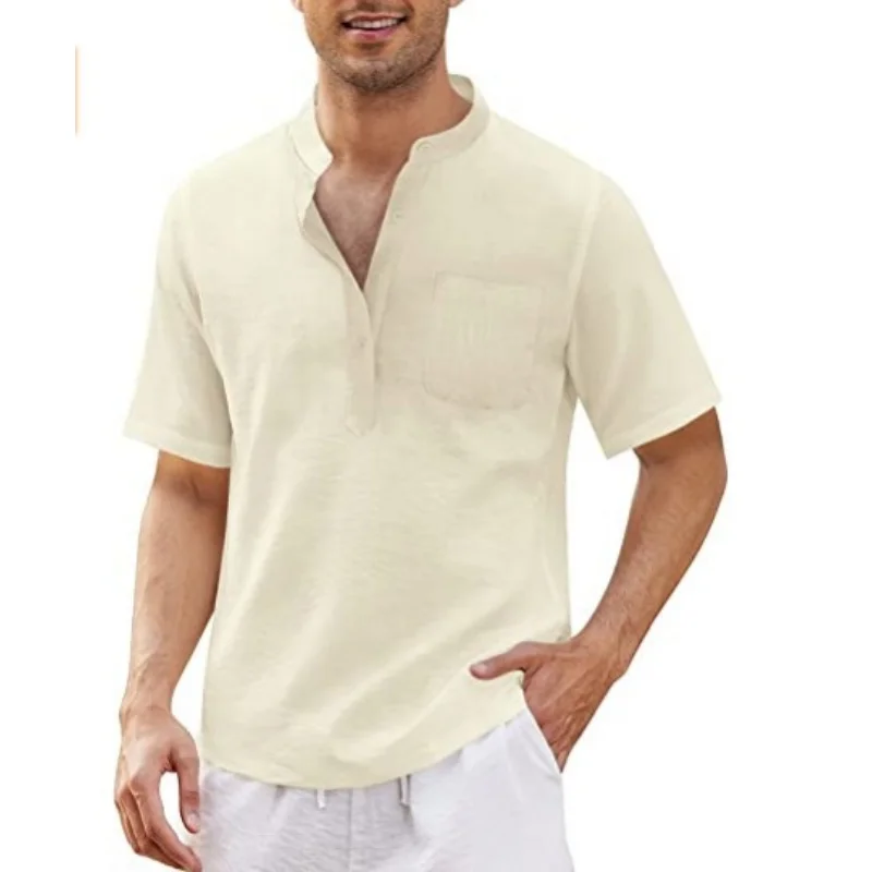 Повседневная пляжная рубашка с коротким рукавом и карманом.