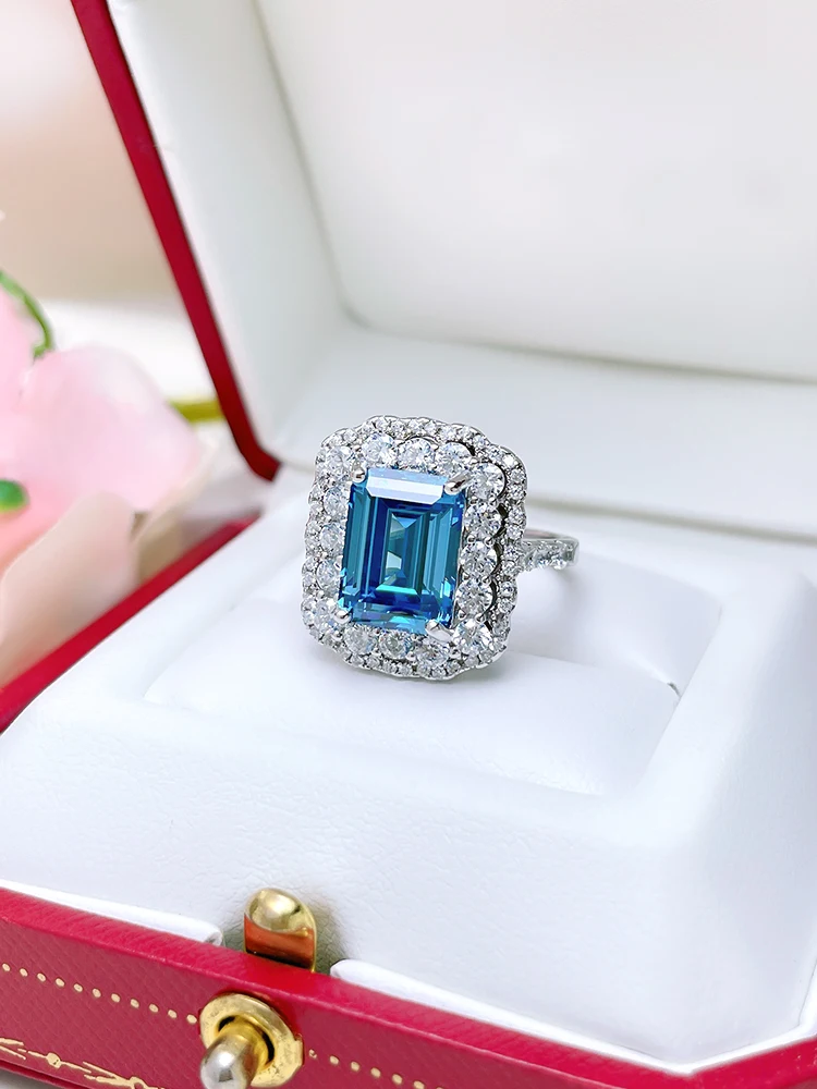Универсальное кольцо из серебра Palan прямоугольной формы с изумрудной огранкой и высокоуглеродистыми бриллиантами для женщин высокого класса и ниши
