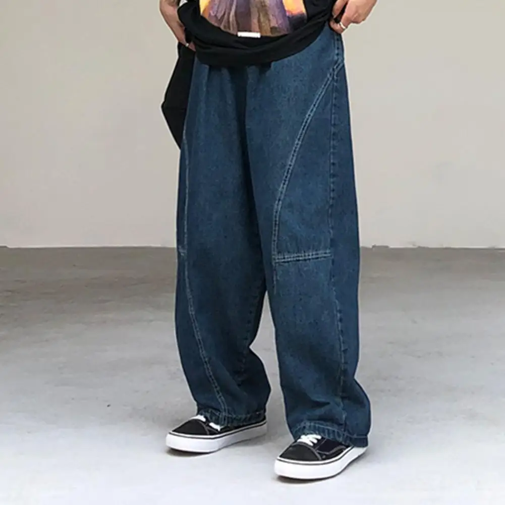 Мужские брюки, винтажные брюки-карго, выстиранные, свободные, широкие, прямые, с глубокой промежностью, Уличная одежда в стиле хип-хоп, карманы в стиле пэчворк, Большие длинные брюки