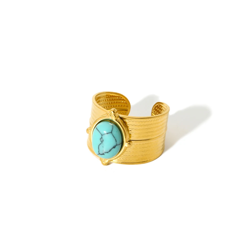 Бирюзовые завитки с покрытием из 18-каратного золота, кольца с широким отверстием из нержавеющей стали Для женских украшений