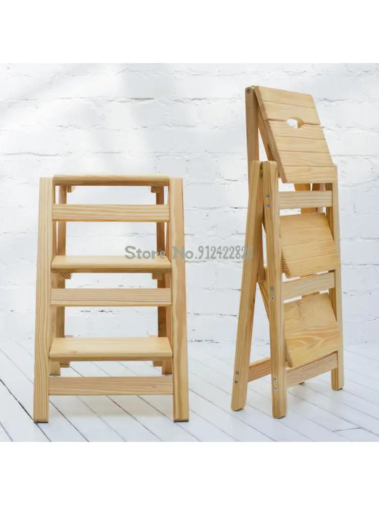 Бытовой складной лестничный стул из цельного дерева, лестничный стул, многофункциональный табурет-стремянка двойного назначения, табурет-лестница деревянный