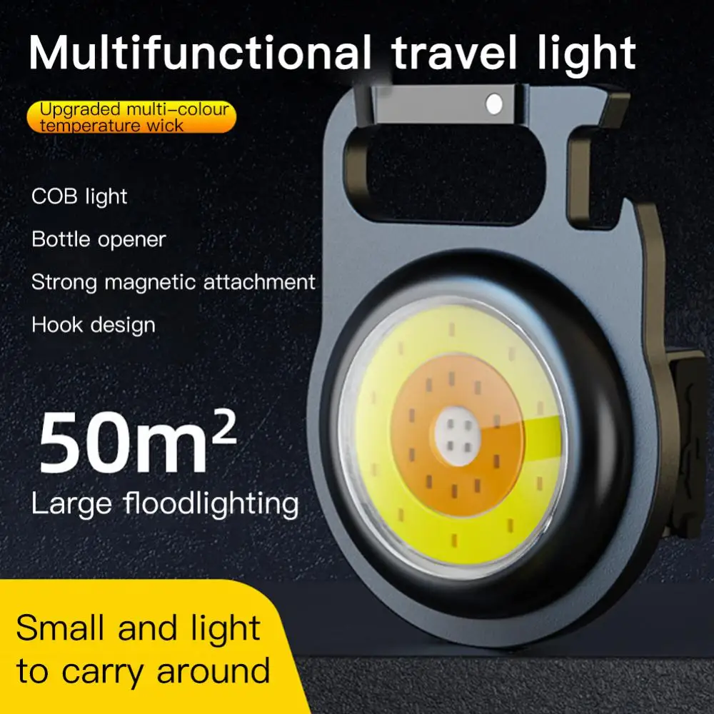 Аварийная лампа высокой яркости с брелком для ключей, походный фонарь, мощный магнитный многофункциональный фонарик, перезаряжаемый фонарик