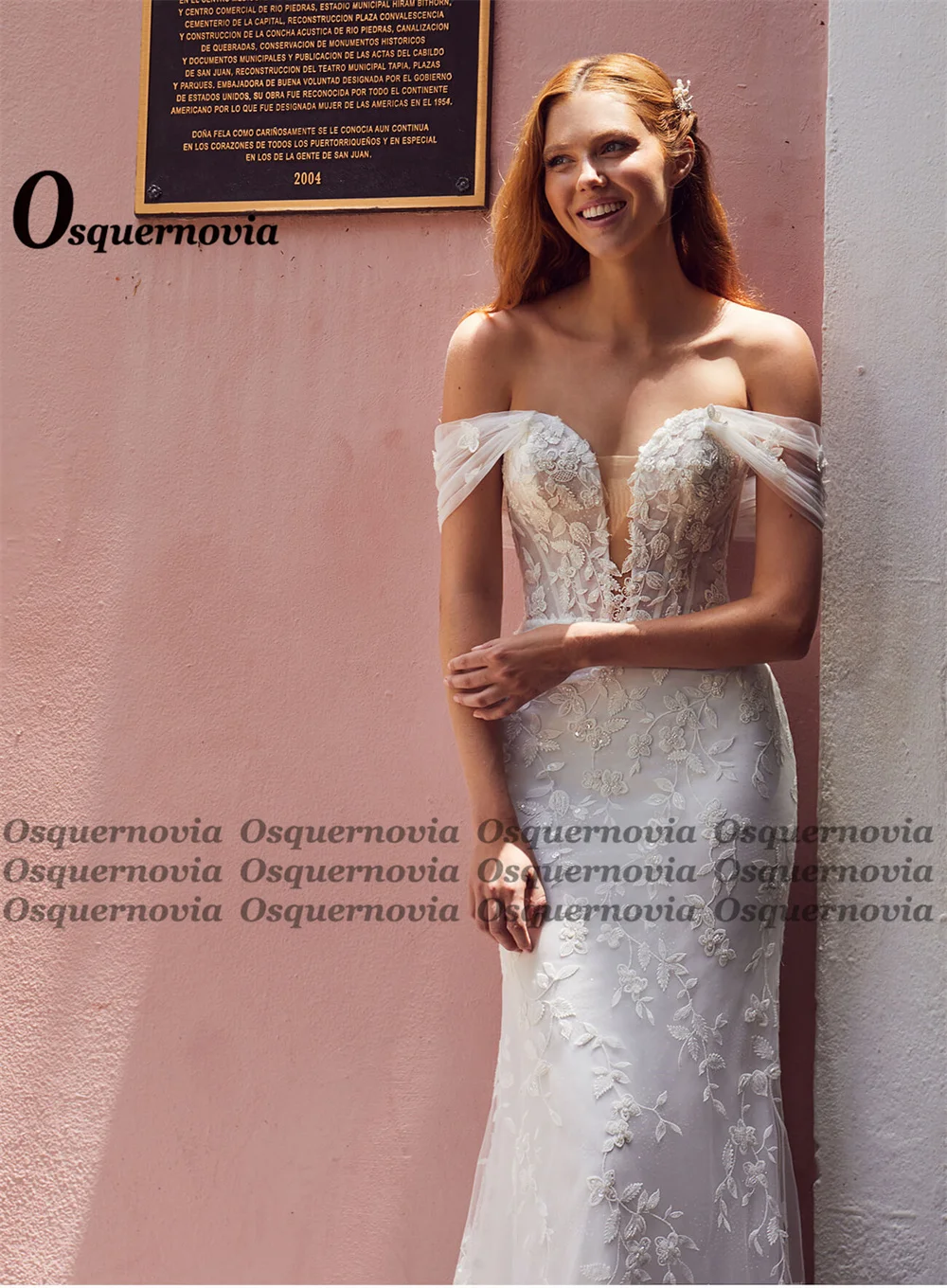 Роскошные свадебные платья Osquernovia 2023 Русалка С V-образным вырезом и открытыми плечами, аппликации, молния на спине, Vestido De Noiva По индивидуальному заказу
