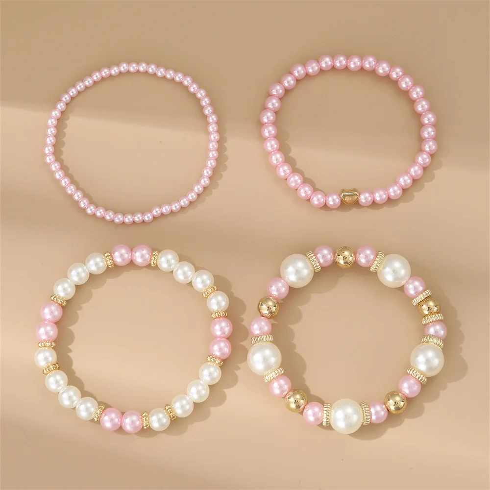 Набор браслетов из богемных бусин ручной работы NCEE Для женщин, Розовая Жемчужная цепочка, браслет, Ювелирные аксессуары в стиле бохо для девочек, подарок